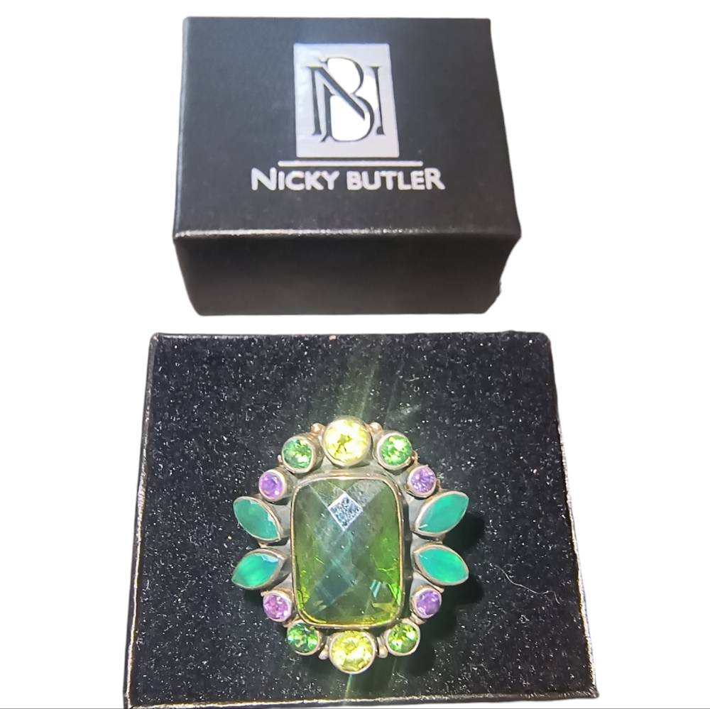 Nicky Butler Designer Green Multi- Gemstone & Sterling Silver Statement Ring